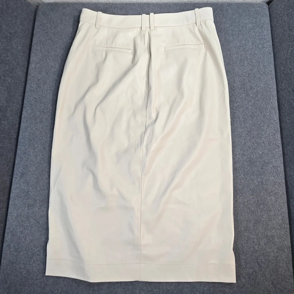 J. Crew Cream Faux Leather Midi Skirt Front Slit High Waist Ivory Size 8 Office